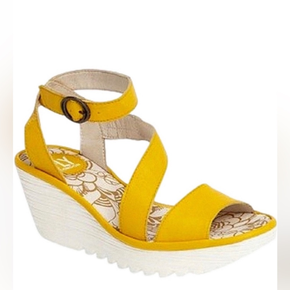 Fly London Yellow Wedge Sandals